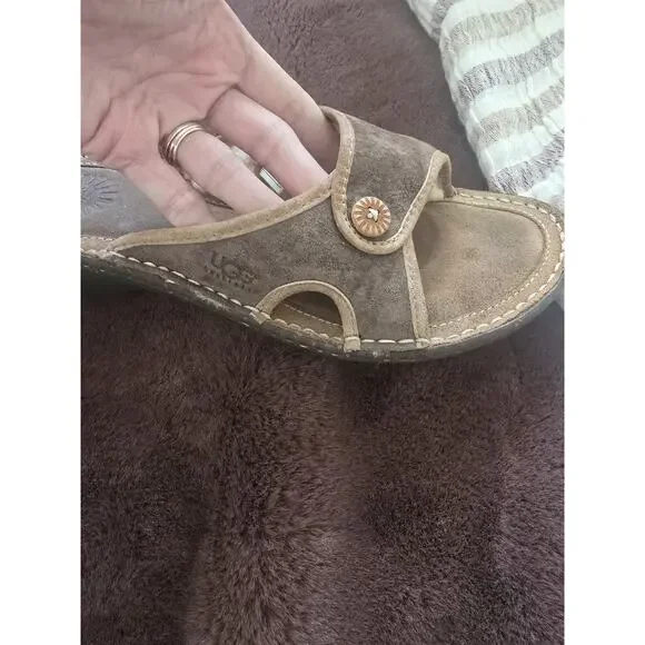 UGG Kalama Sandals Slides 1793 Brown Suede Sheepskin Shearling Lining Women's 9 - Picture 8 of 8